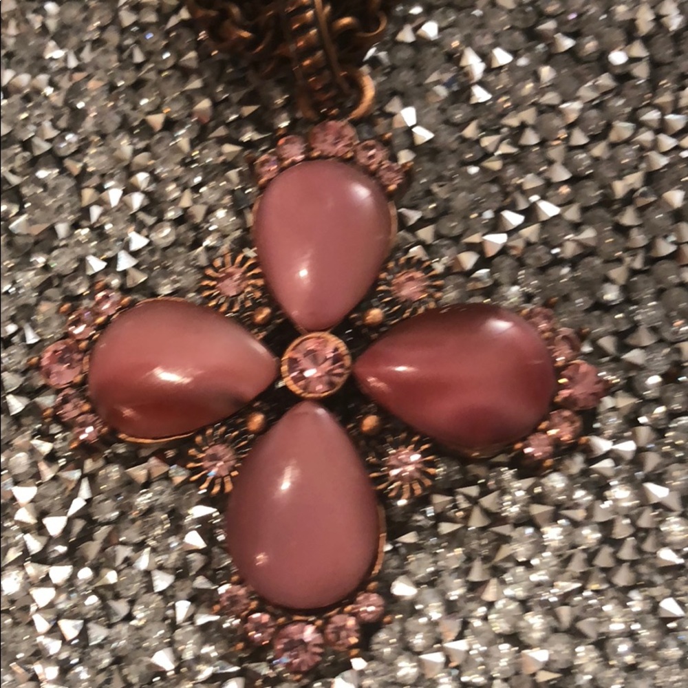 Faux pink pearl and rhinestone necklace